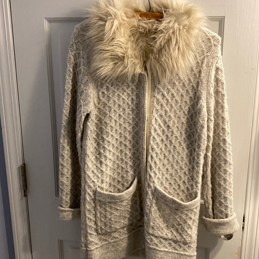 Coldwater Creek Faux Fur Trimmed Cardigan